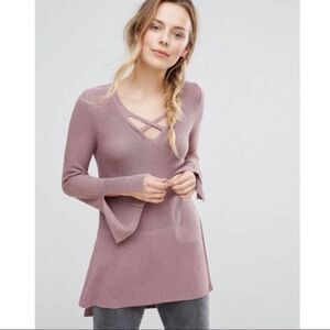 Free People Criss Cross Tunic Sweater In Mauve